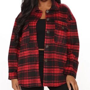 Fashion Nova Red and Black Plaid Jacket